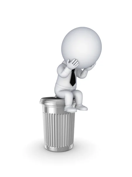 3d small person sitting on a trashcan. — Stock Photo, Image