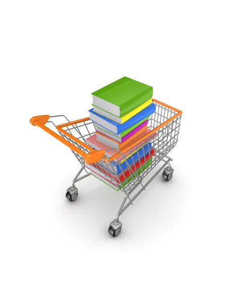 Colorful books in a shopping trolley. — Stock Photo, Image