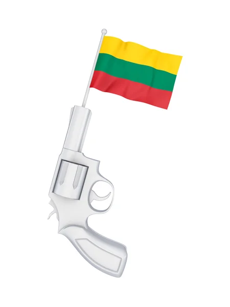 Rewolwer z flagą z Litwy. — Zdjęcie stockowe