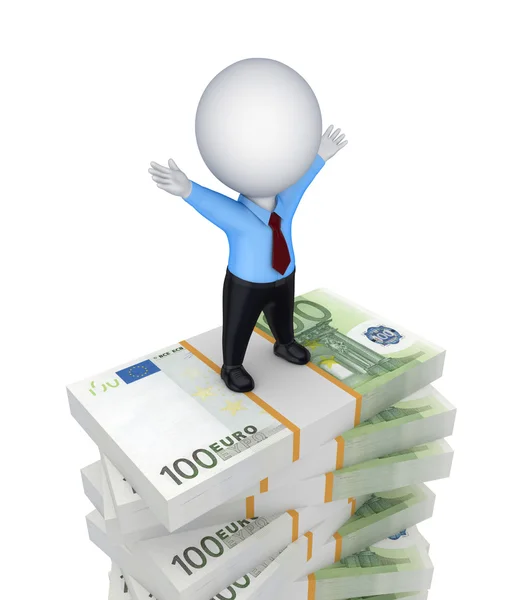 3d small person standing on a stack of euro. — Stock Photo, Image