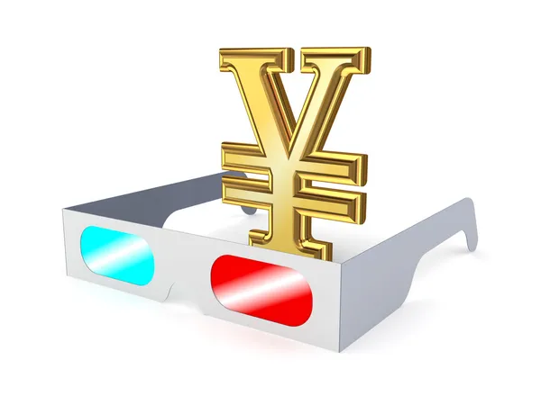 3d glasses and sign of yen. — Stock Photo, Image