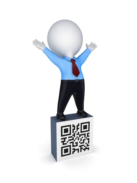 3D-kleine persoon en symbool van qr code. — Stockfoto