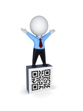 3D küçük kişi ve qr kodu sembolü.