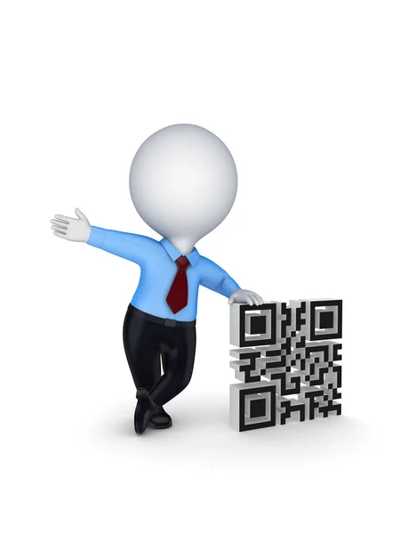 3D kleine Person und Symbol des QR-Codes. — Stockfoto