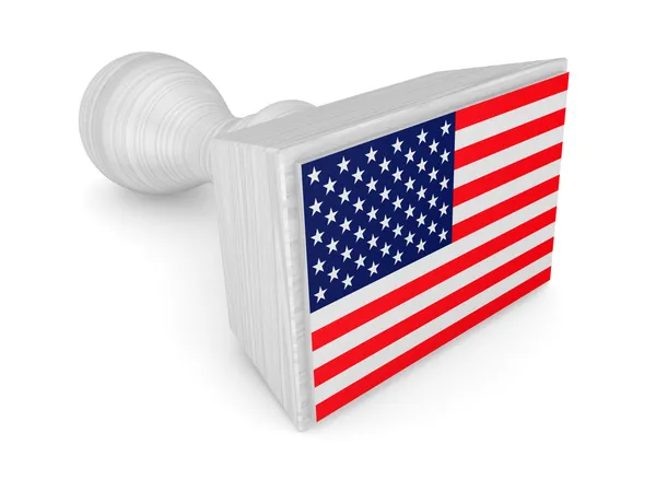 Деревянная марка с американским флагом . — стоковое фото