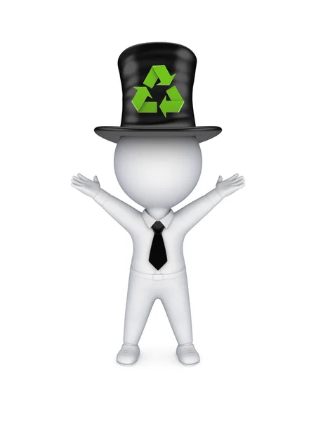 3d small person in top-hat with recycle symbol. — Stock Photo, Image