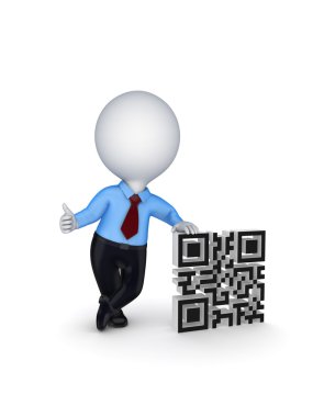 3D küçük kişi ve qr kodu sembolü.