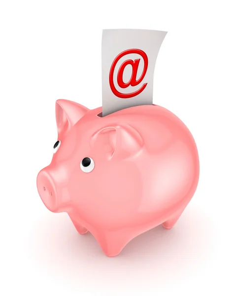 Piggy bank and AT symbol. — Stock Photo, Image