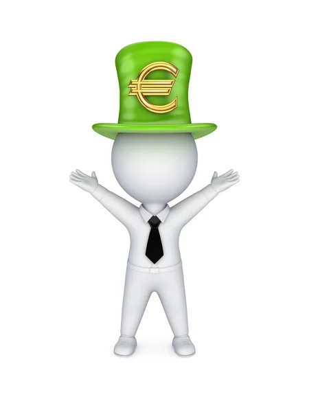 3d small person with sign of euro on top-hat. — Stock Photo, Image