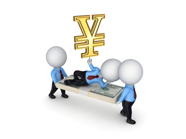 3d small with packs of dollars and symbol of yen. — Stock Photo, Image