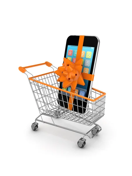 Mobile phone in a shopping trolley. — Stock Photo, Image