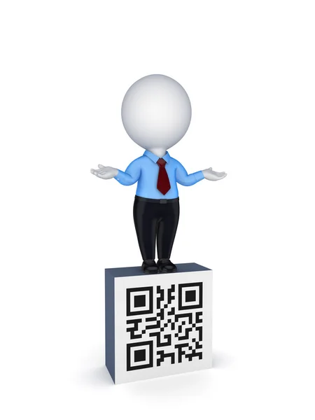 3d small person and symbol of QR code. — Stock Photo, Image
