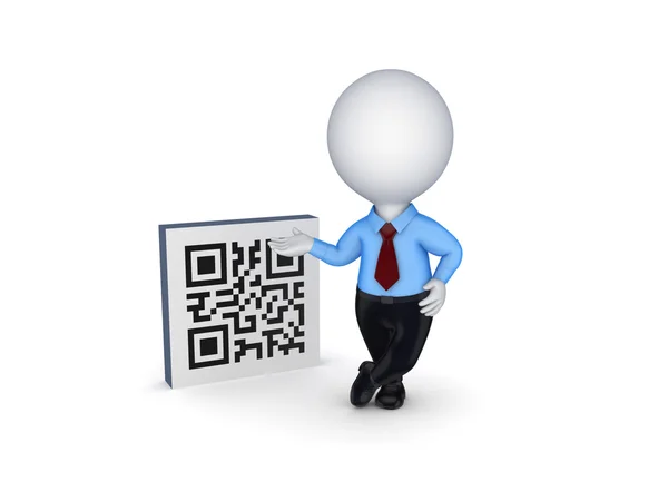 3D-kleine persoon en symbool van qr code. — Stockfoto