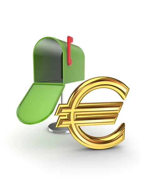 Symbol of euro in postbox. — Stock Photo, Image