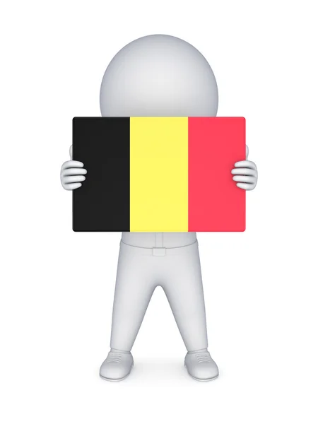 3D маленький чоловік з прапором бельгійця. — стокове фото