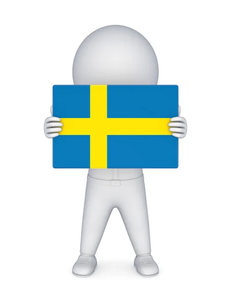 İsveç bayrağı ile 3D küçük kişi. — Stok fotoğraf