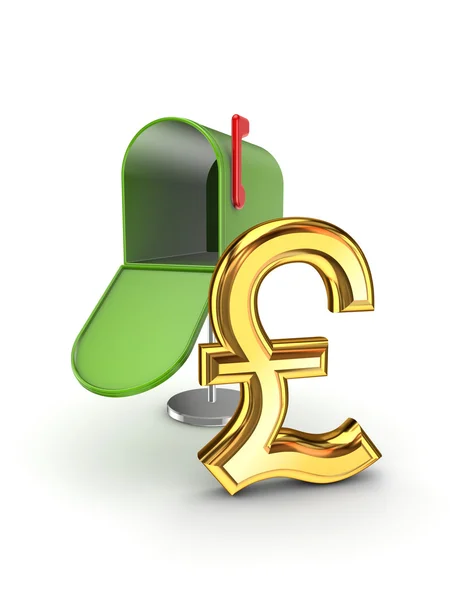 Symbol of pound sterling in postbox. — Stock Photo, Image
