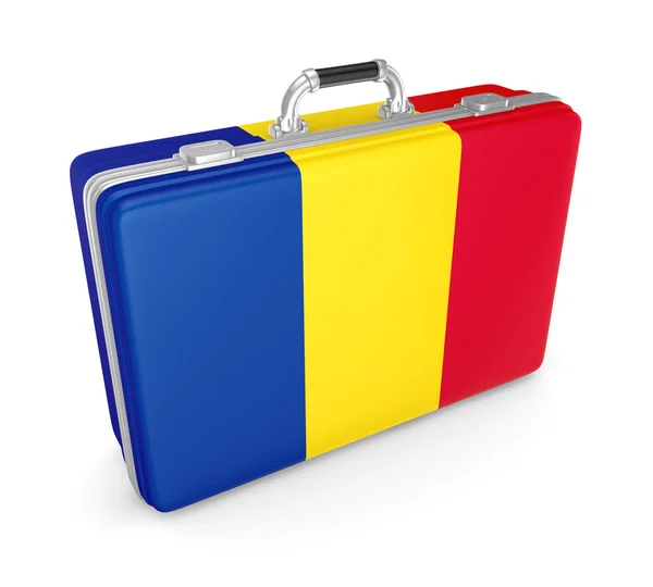 Koffer mit rumänischer Flagge. — Stockfoto