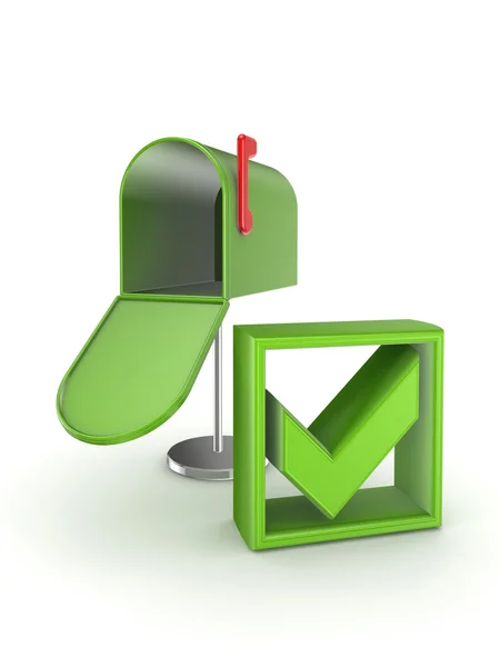 Green tick mark and mailbox. — Stock Photo, Image