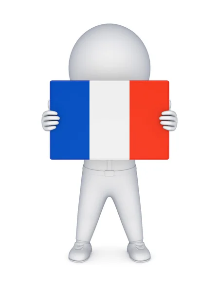3D-kleine persoon met vlag van Frankrijk. — Stockfoto