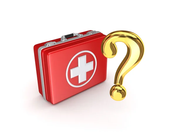 Golden query mark and medical suitcase. — Stock Photo, Image