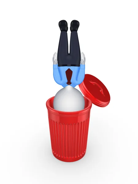 3d small person in recycle bin. — Stock Photo, Image