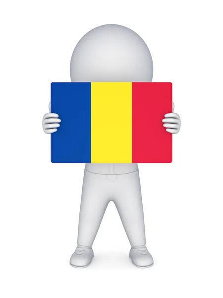 3d persona pequeña con bandera de Rumania . —  Fotos de Stock