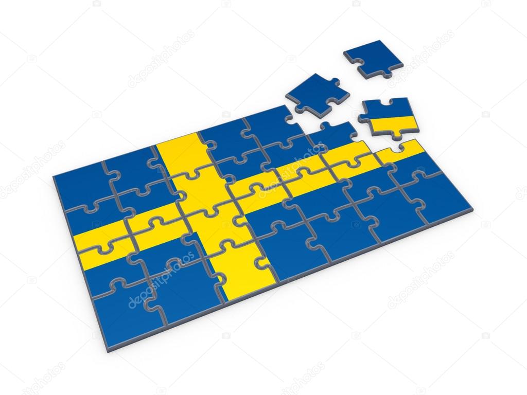 Swedish flag made of puzzles.