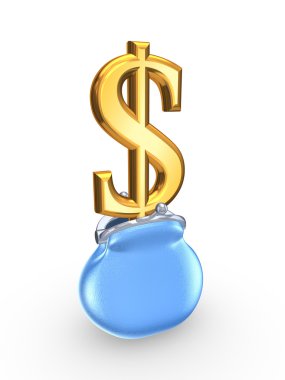 Mavi çanta ve Doları sembolü.