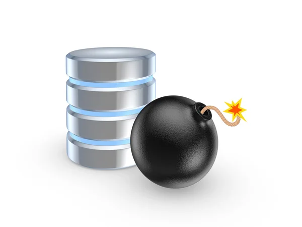 Symbol für Datenbank und schwarze Bombe — Stockfoto