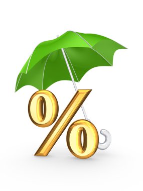 Symbol of percents under green umbrella. clipart