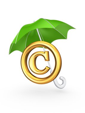 Copyright symbol under green umbrella. clipart