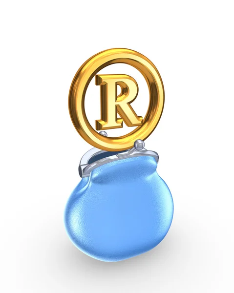 Blue purse and R symbol. — Stock Photo, Image