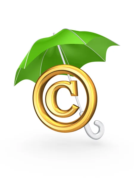 Símbolo de copyright bajo paraguas verde . — Foto de Stock