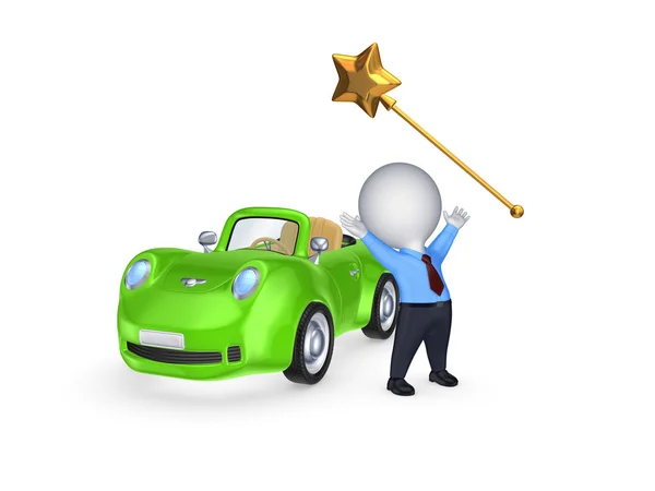 Green car and magic wand. — Stock Photo, Image