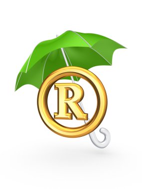 R symbol under green umbrella. clipart