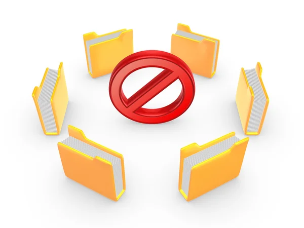 Yellow folders around symbol of warning. — Stock Photo, Image