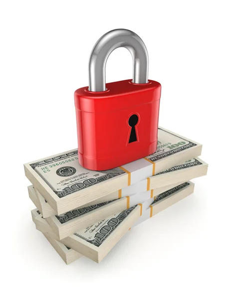 Green lock on a stack of dollars. — Stock Photo, Image