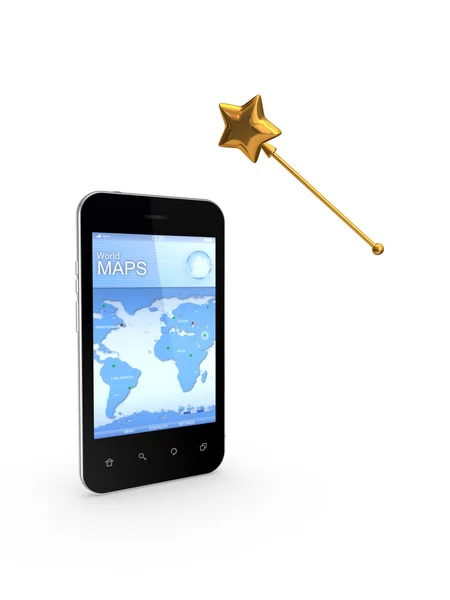 Mobile phone and magic wand. — Stock Photo, Image
