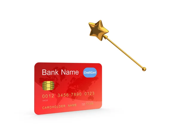 Πιστωτική κάρτα και χρυσή μαγικό ραβδί. — Φωτογραφία Αρχείου