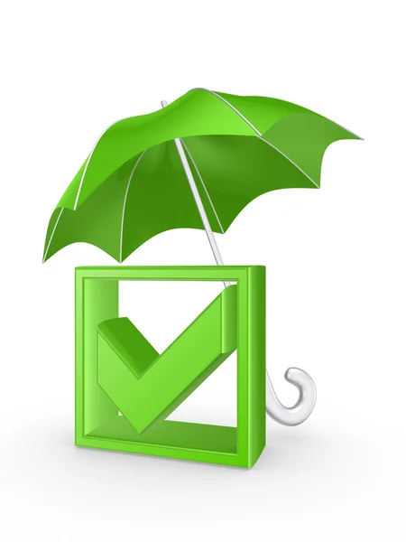 Tick mark under umbrella. — Stock Photo, Image