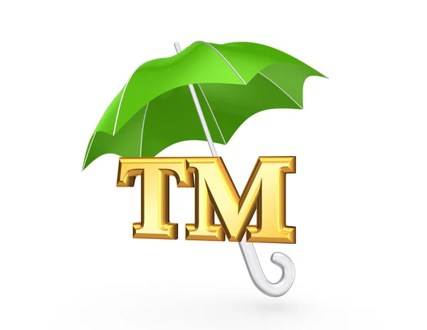 Tm-Symbol unter grünem Regenschirm. — Stockfoto