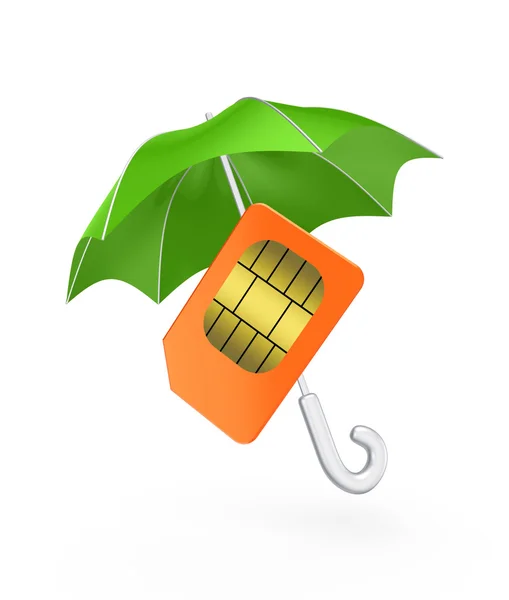 Sim card under green umbrella. — Stock Photo, Image