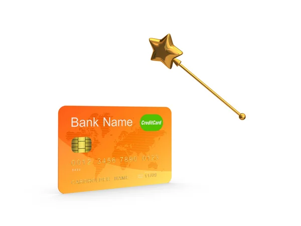 Credit card and golden magic wand. — Stock Photo, Image