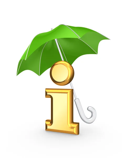 Symbol der Information unter grünem Regenschirm. — Stockfoto