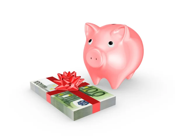 Pink piggy bank and stack of euro. — Stock Photo, Image