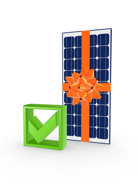Solar battery and tick mark. — Stock Photo, Image