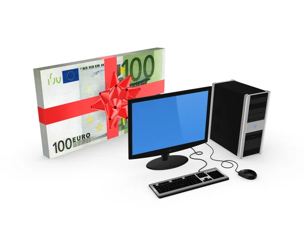 PC and stack of euro. — Stock Photo, Image
