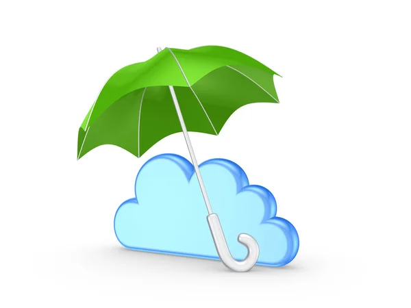 Symbol för moln under grönt paraply. — Stockfoto