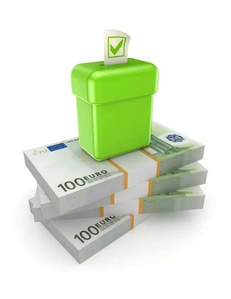 Votebox em uma pilha de euro . — Fotografia de Stock